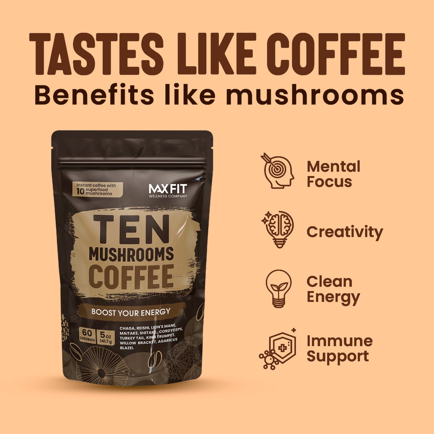 10 Mushrooms Instant Coffee - Max Fit Wellness