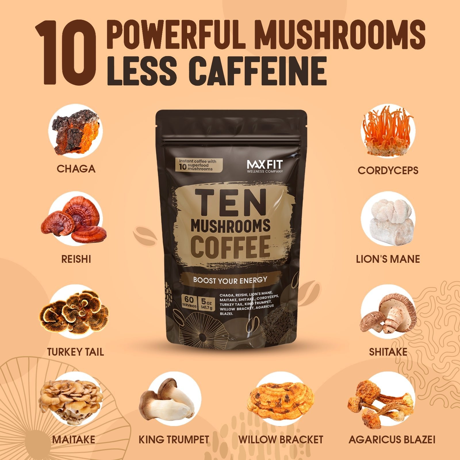 10 Mushrooms Instant Coffee - Max Fit Wellness